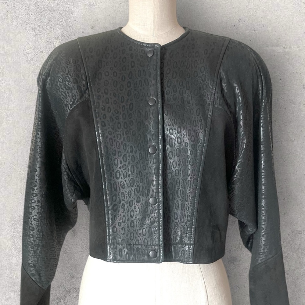 Vakko Neiman Marcus Cropped Leather Jacket Vintage Black - Picture 16 of 16